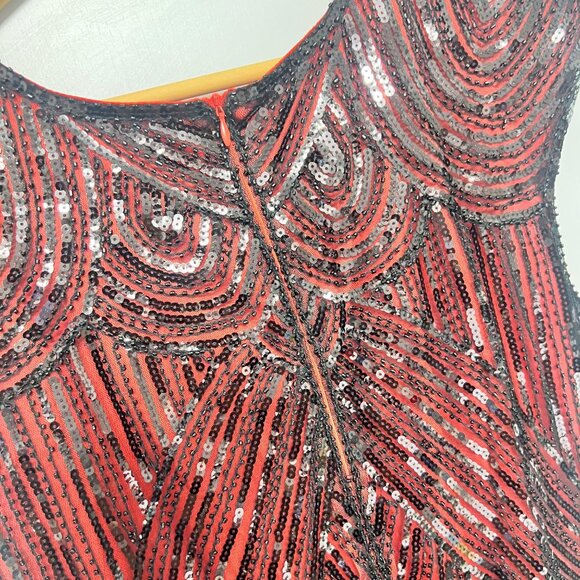 Flapper Red Black Sequin Dress With Fringe Hem Size XL - Picture 5 of 8